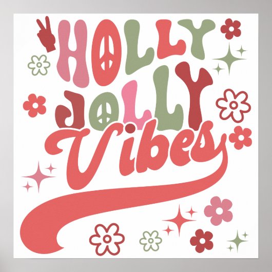 Leuke Retro Groovy Holly Jolly Vibes Typografie Ho Poster (Voorkant)