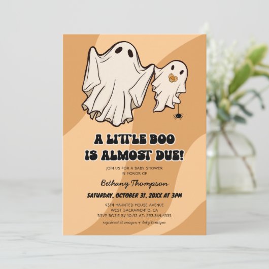 Leuke Retro Halloween Little Boo Baby shower Kaart (Staand voorkant)