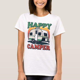 Leuke Retro Happy Camper Dames Wit T-shirt