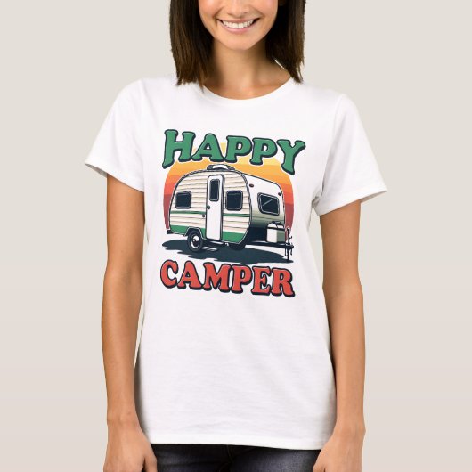 Leuke Retro Happy Camper Dames Wit T-shirt (Voorkant)