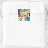 leuke retro huisvrouw vintage vierkante sticker (Tas)