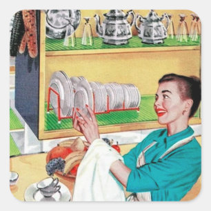 leuke retro huisvrouw vintage vierkante sticker