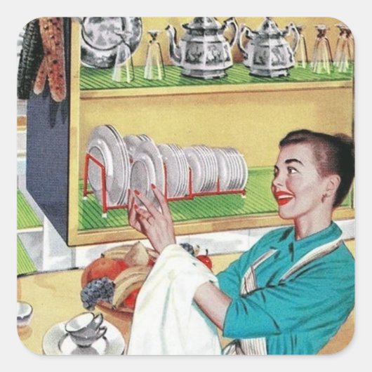 leuke retro huisvrouw vintage vierkante sticker (Voorkant)