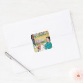 leuke retro huisvrouw vintage vierkante sticker (Envelop)
