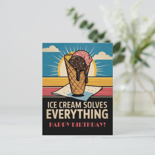 Leuke  Retro Ice Cream Cone, verjaardag Briefkaart (Staand voorkant)