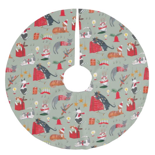Leuke retro kat lover patroon groen Kerstmis Kerstboom Rok (Voorkant)