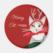 Leuke retro kat - mess rode kerst magneet (Voorkant)