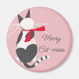 Leuke retro kat -mess roze Kerstmis Magneet