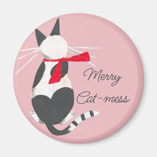 Leuke retro kat -mess roze Kerstmis Magneet
