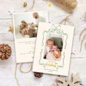 Leuke retro kerst boog familie foto blij feestdagenkaart