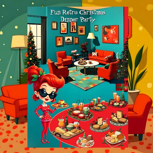 Leuke Retro Kerst Dinner Party 1950s Lounge 2 Kaart