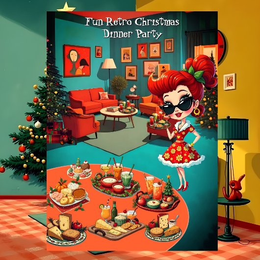 Leuke Retro Kerst Dinner Party 1950s Lounge Kaart
