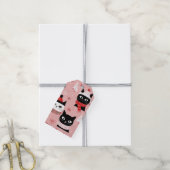 Leuke Retro Kerst Katten op Roze Cadeaulabel (Met Touw)