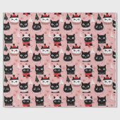 Leuke Retro Kerst Katten op Roze Cadeaupapier (Vlak)
