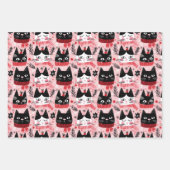 Leuke Retro Kerst Katten op Roze Inpakpapier Vel (Voorkant 2)