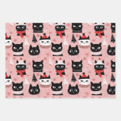 Leuke Retro Kerst Katten op Roze Inpakpapier Vel (Voorkant)