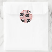 Leuke Retro Kerst Katten op Roze Ronde Sticker (Tas)