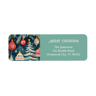 Leuke retro kerstbomen Ornamenten Etiket