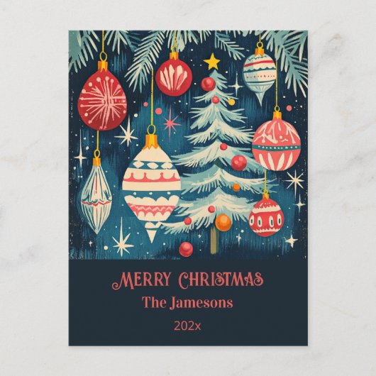 Leuke retro kerstbomen Ornamenten Feestdagenkaart (Voorkant)