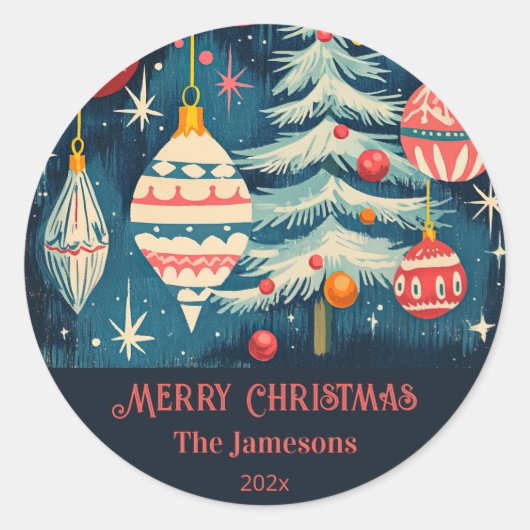 Leuke retro kerstbomen Ornamenten Ronde Sticker (Voorkant)