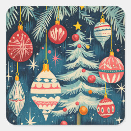 Leuke retro kerstbomen Ornamenten Vierkante Sticker