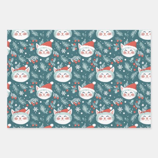 Leuke Retro Kerstkatten Inpakpapier Vel (Voorkant 3)