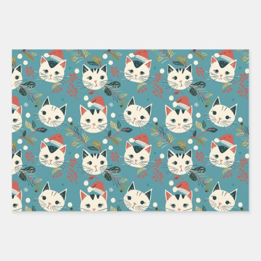 Leuke Retro Kerstkatten Inpakpapier Vel (Voorkant 2)