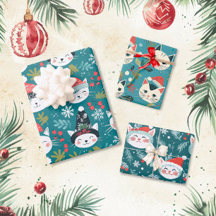 Leuke Retro Kerstkatten Inpakpapier Vel