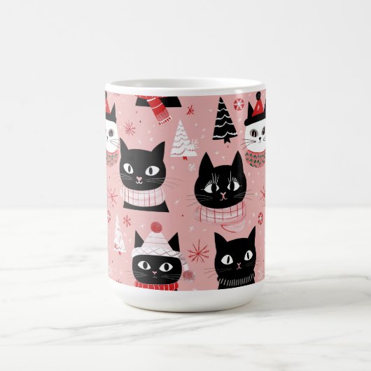 Leuke retro kerstkatten op roze Mok (Center)