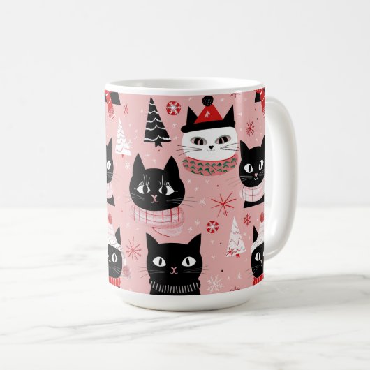 Leuke retro kerstkatten op roze Mok (Voorkant rechts)