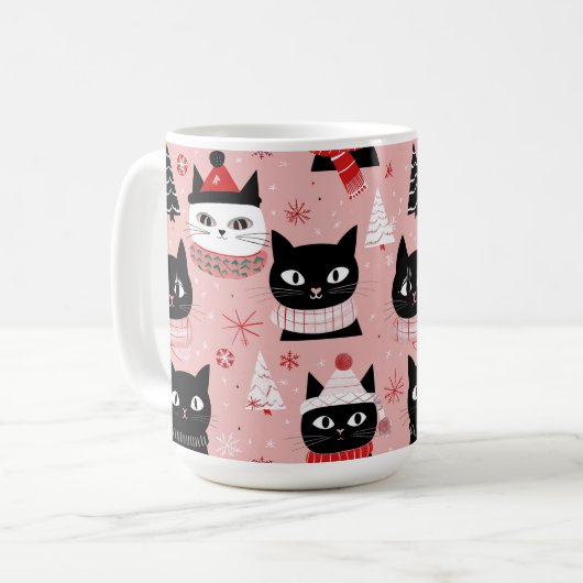 Leuke retro kerstkatten op roze Mok (Voorkant links)