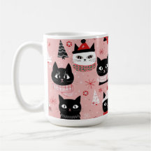 Leuke retro kerstkatten op roze Mok
