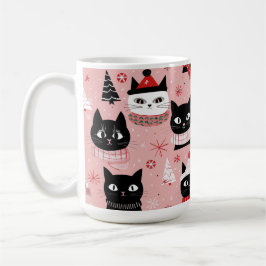 Leuke retro kerstkatten op roze Mok