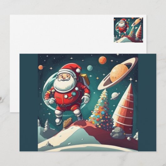 Leuke retro Kerstman in de ruimte Feestdagenkaart (Voorkant / Achterkant)