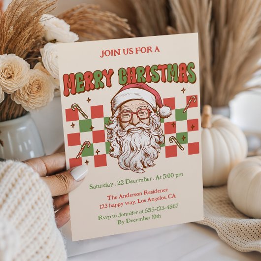 Leuke Retro Kerstman Kerstfeest Uitnodiging