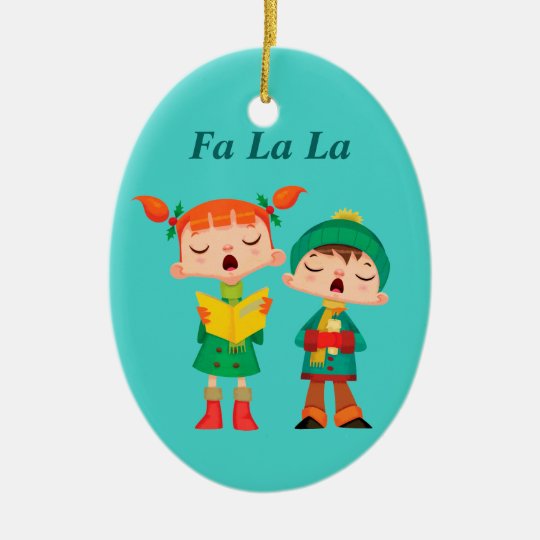 Leuke Retro Kerstmis Carolers van de Cartoon Keramisch Ovaal Ornament