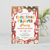 Leuke Retro Kerstmis Pyjama Feestje Kaart (Staand voorkant)