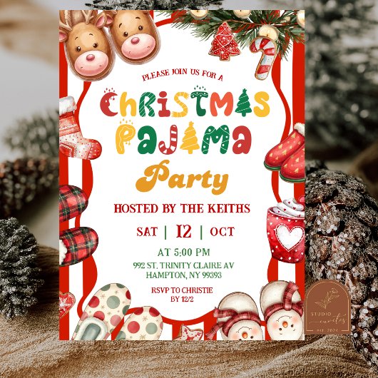 Leuke Retro Kerstmis Pyjama Feestje Kaart