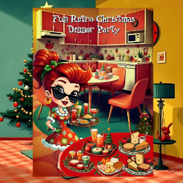 Leuke retro kerstvakantie Dinner Party jaren 1950 Kaart