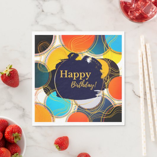 Leuke retro kleurrijke Abstracte Happy Birthday Pa Servet (Insitu)