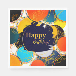 Leuke retro kleurrijke Abstracte Happy Birthday Pa Servet
