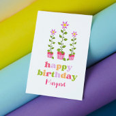 Leuke Retro Kleurrijke Bloemen Gepersonaliseerde V Kaart