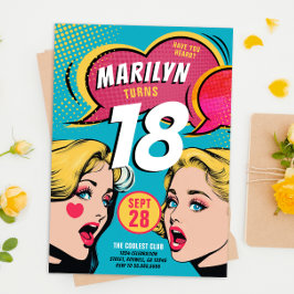 Leuke Retro Kleurrijke Pop Art Verjaardagsuitnodig Feestdagenkaart