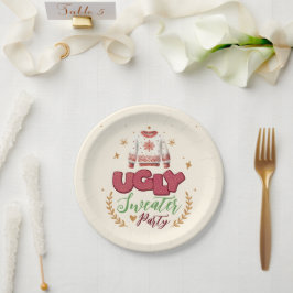 Leuke Retro Lelijke trui Kerstfeest Papieren Bordje