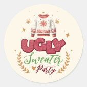 Leuke Retro Lelijke trui Kerstfeest Ronde Sticker (Voorkant)