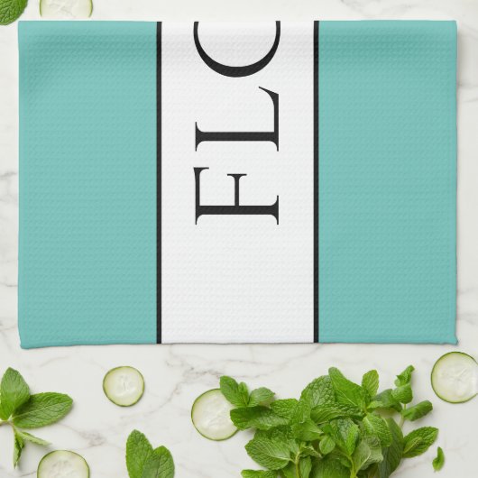 Leuke Retro Licht Blauwgroen Zwart Wit Meel Strepe Theedoek (Gevouwen)