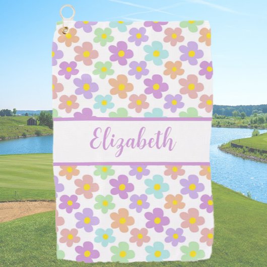 Leuke retro madeliefjes bloemen custom name dames golfhanddoek