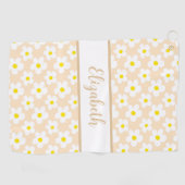 Leuke retro madeliefjes perzik bloem aangepaste na golfhanddoek (Horizontaal)