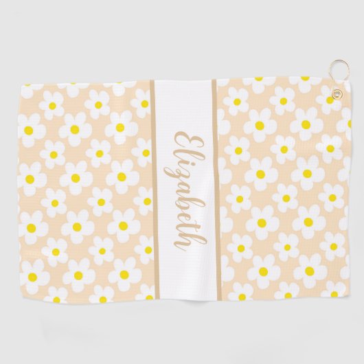 Leuke retro madeliefjes perzik bloem aangepaste na golfhanddoek (Horizontaal)