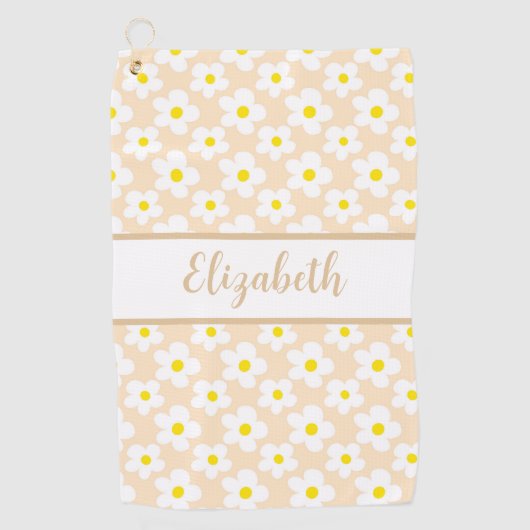 Leuke retro madeliefjes perzik bloem aangepaste na golfhanddoek (Voorkant)